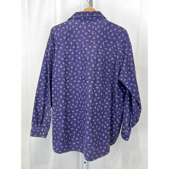 VTG DISNEY Pooh Corduroy Button Shirt Embroidered Tigger Floral Cotton Purple XL - Picture 2 of 10